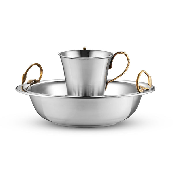 Washing Cup and Bowl Set Brass Leaf Handle Stainless Steel-0