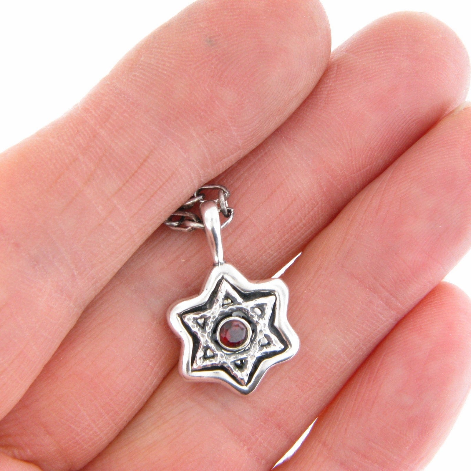 Star of David Pendant Necklace Silver Antique Rolo Chain Mens – ahuva.com