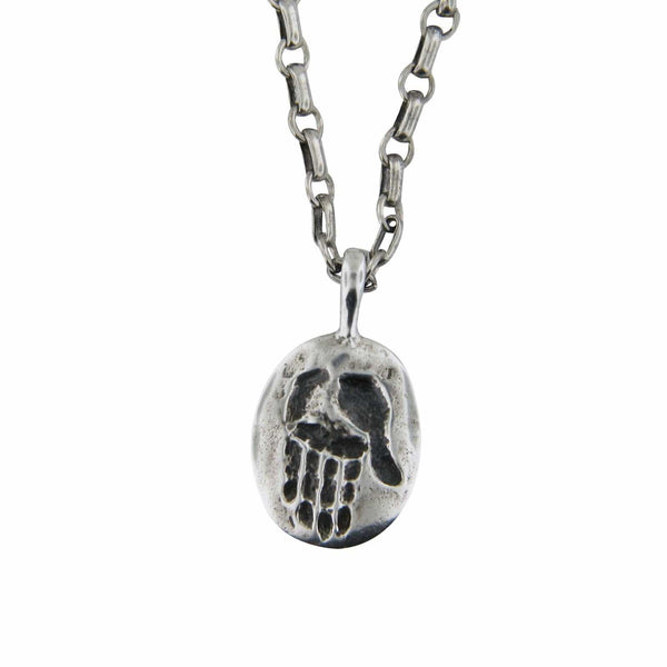 Contemporary Modern New Age Hamsa Pendant Necklace Silver Antique Rolo Chain