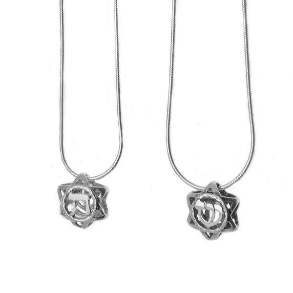 Double-Sided Chai Shin Star of David Pendant Necklace Silver Snake Chain 1mm