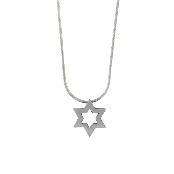 Modern Star of David Cutout Pendant Necklace with 1mm Silver Snake Chain