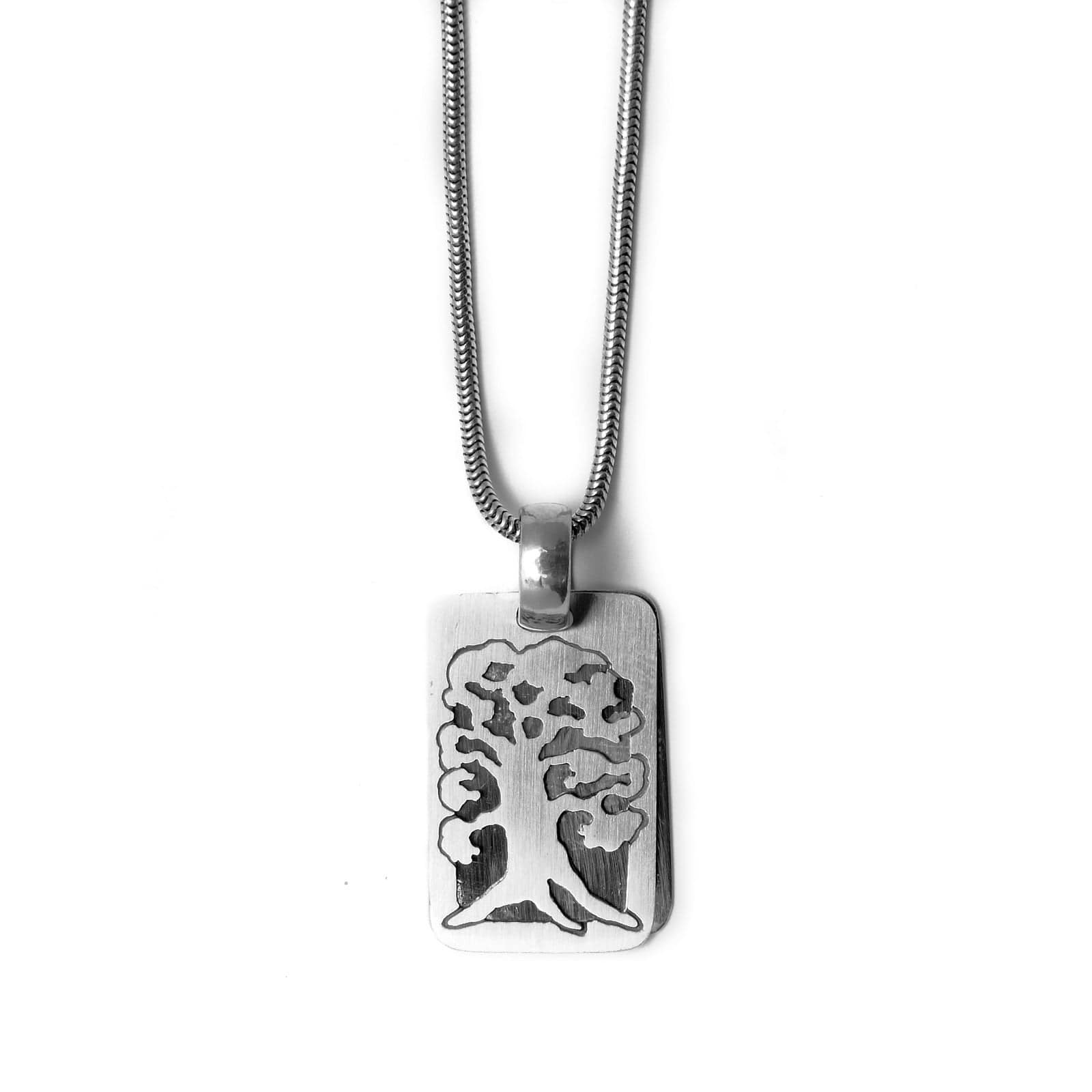 Tree of Life Rectangle Pendant Necklace Silver Snake Chain 1.6mm ...
