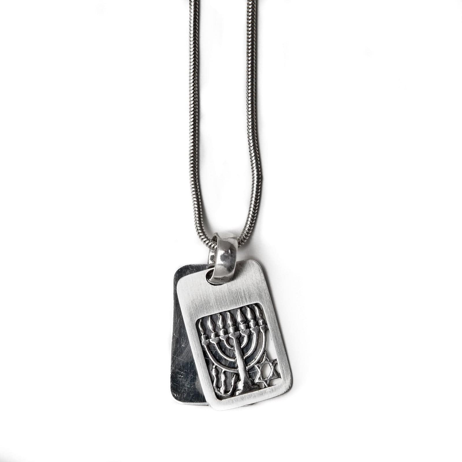 Rectangle Menorah Pendant Necklace Silver Snake Chain 1.6mm Men's ...