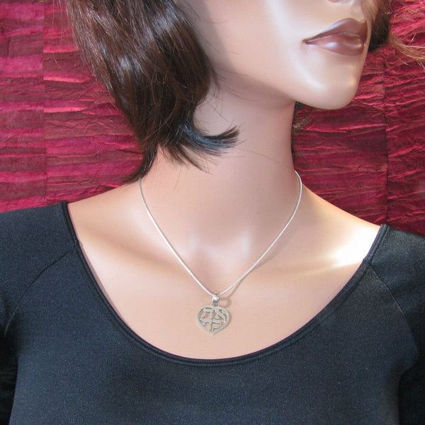Silver Rolo Chain Pendant Necklace with 'Ahava' (Love) Design
