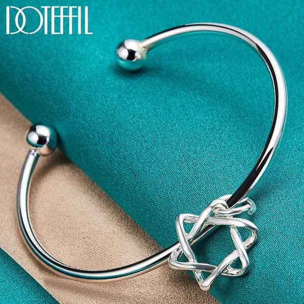 Double Beads Star of David Cuff Bangle Bracelet 925 Sterling Silver