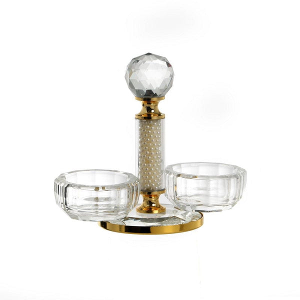 Crystal Salt Holder with Coaster Pearl & Gold Metal-0