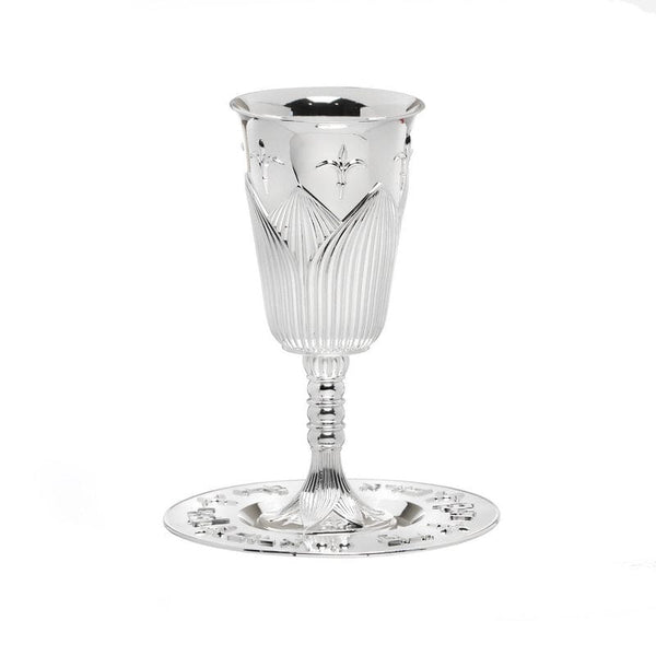 Light Kiddush Cup & Tray - Silver Plated Lily Design-0