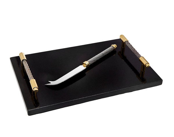 Cable Marble Cheese Board/knif-0