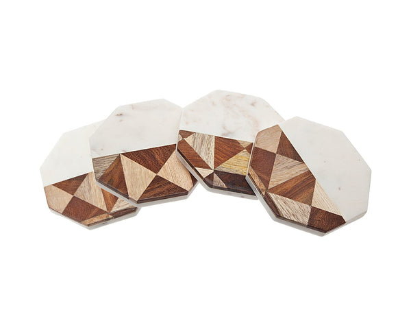 S/4 Oct Marble/wood Coasters-0