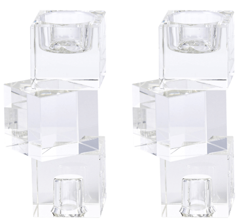 Set of 2 Clear Crystal Candlesticks and Tealight Holders (reversable) 6"H-0