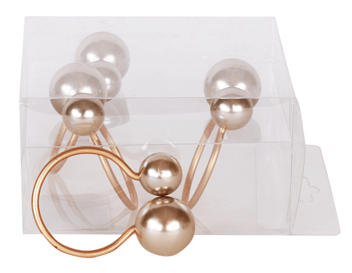 Gold & Peach Pearls Napkin Ring set of 4/pvc box,-0