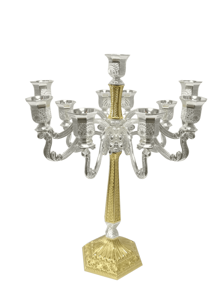 Silver & Gold Filigree Candelabra 11 Light 16"-0