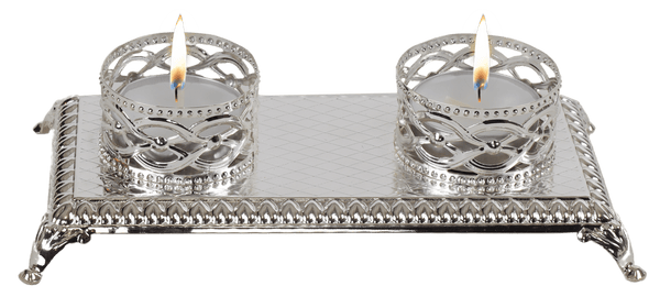 Silver Plated Double Tealight Candle Holder - Traditional Design-0