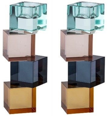 Set of 2 Colored Crystal Candlesticks and Tealight Holders (reversable) 7.5"H-0