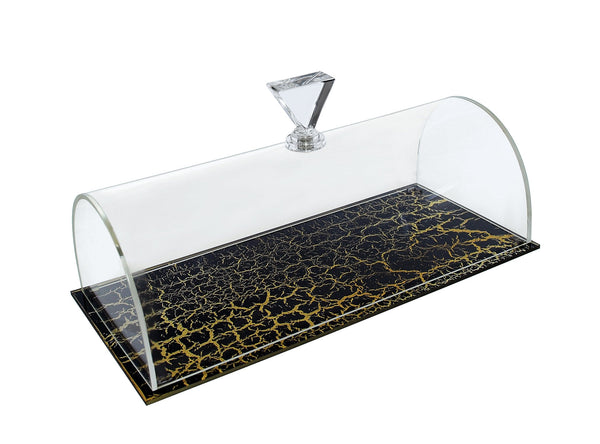 Acrilic rectangle cake tray marble black 14X29-0