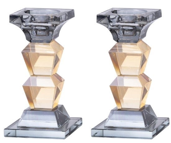 Set of 2 Black & Gold Crystal Candlesticks and/or Tealight Holders 6"H-0