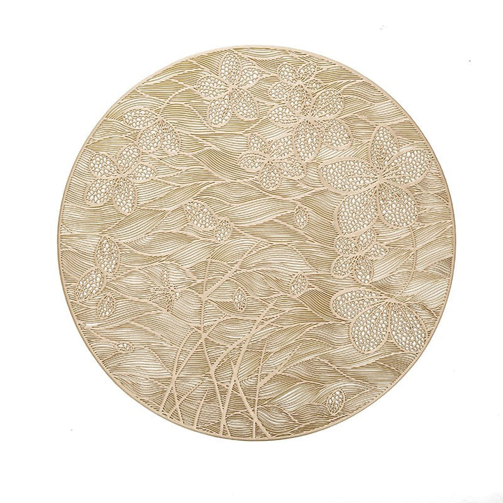 Gold Modern Floral Leather Look Laser cut Placemat 15" (12 pcs)-0