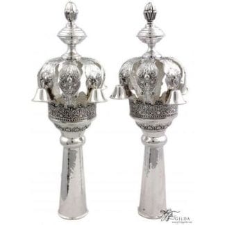 Sterling Silver Floral Rimmonim Torah Crowns