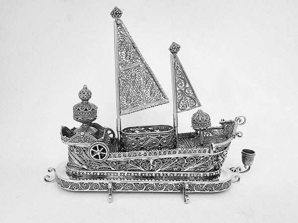 Havdalah & Chanukah Menorah Boat in One - Sterling Silver