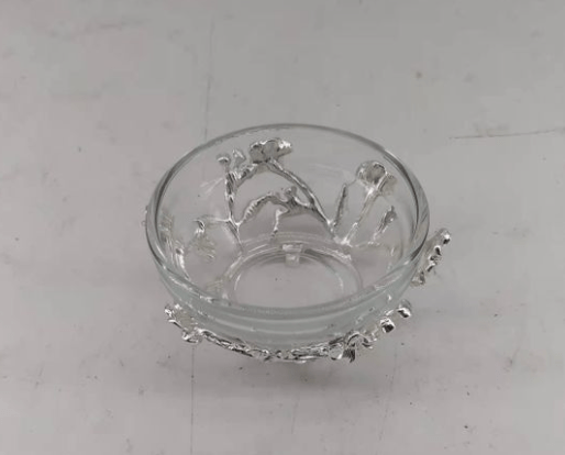 Single Salt Dish With Silver Leaf Brass 2.5"-0