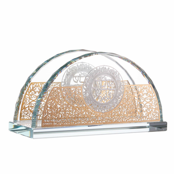 Crystal Napkin Holder with Gold Plate 5.5"-0