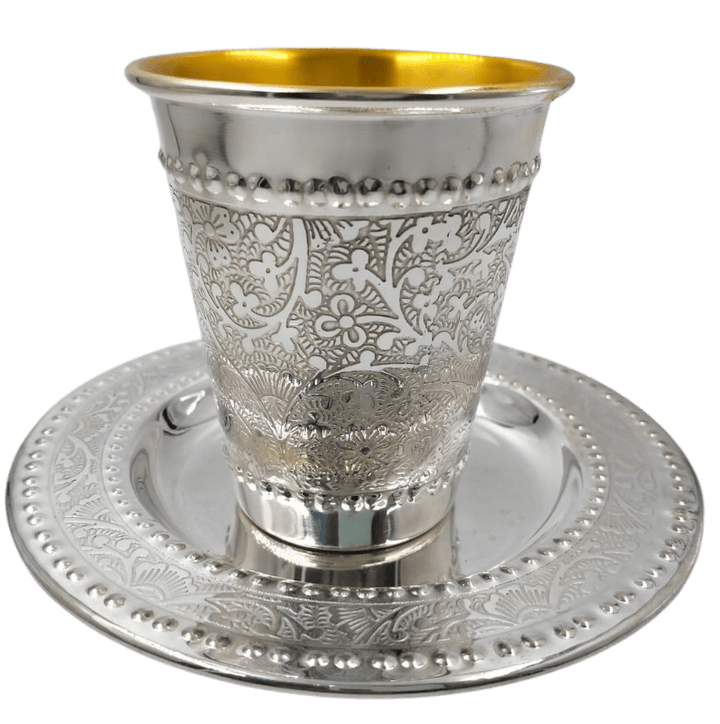 Silver Kiddush Cup Set Cup 3.5" Tray 5.5"-0