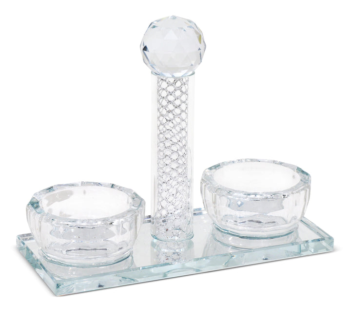 Crystal Salt Holder - Silver Filling 5.5"-0