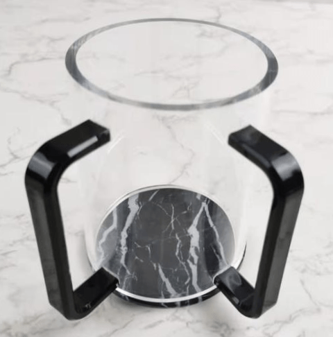 Acrylic Clear Washing Cup -Black Handle - Black&White Marble-0