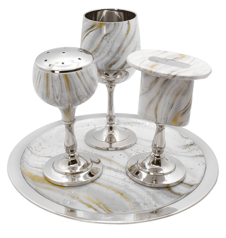 Aluminum Havdalah Set White & Gold-0