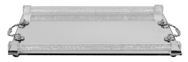 Crystal Mirror Tray Silver Handles large 12x16"-0