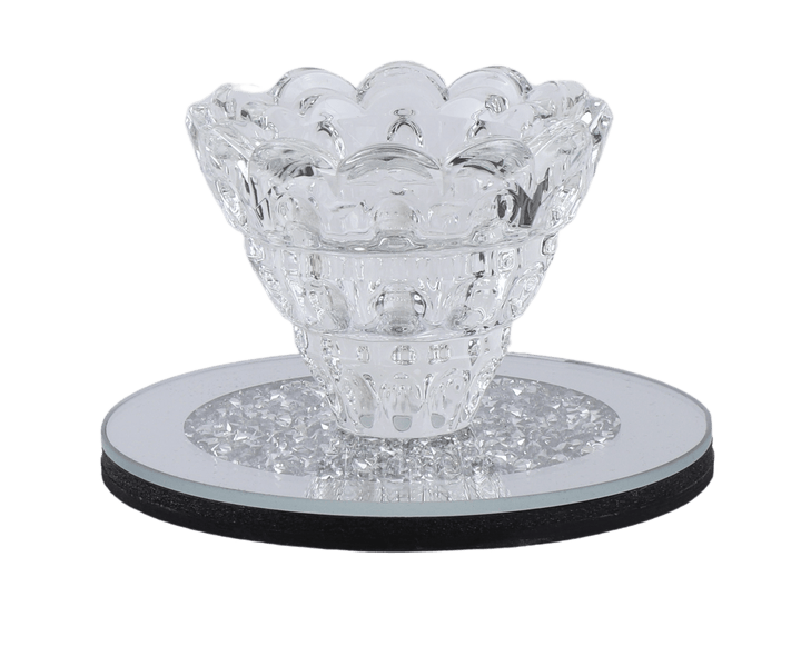 One Crystal Candle Holder with Crushed Diamond Base-  4"-0