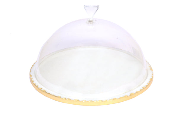 White Marble Round Cake tray with gold foiling-0