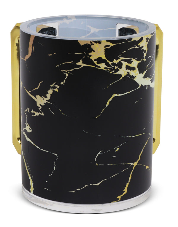 Acrylic Washing Cup Gold & Black Marble - Gold Handles-0