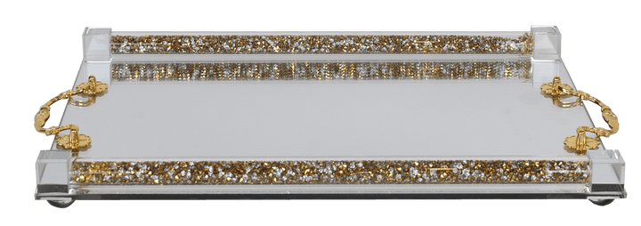 Crystal Tray gold filling - gold handle 12x16"-0