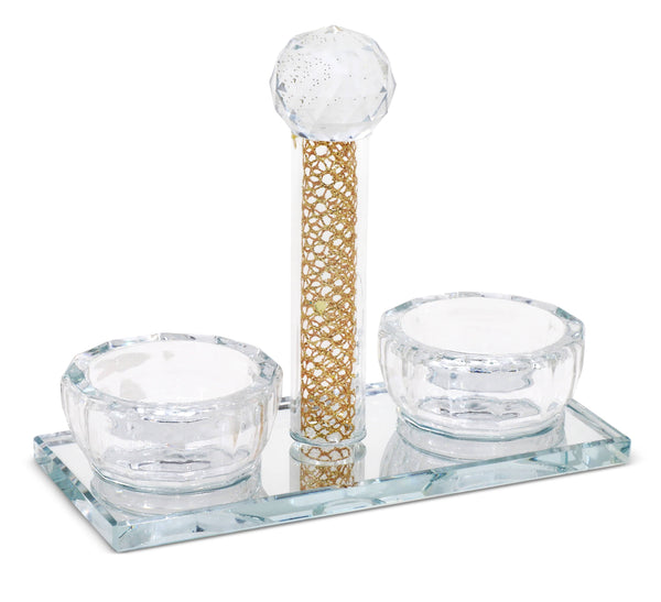 Crystal Salt Holder - Gold Filling 5.5"-0