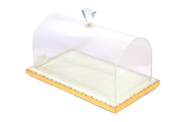 White Marble Rectangular Cake tray with gold foiling-0