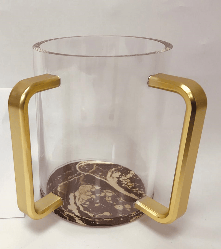 Acrylic Clear Washing Cup - Gold Handle - Black&Gold Marble-0