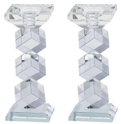 Set of 2 Clear Crystal Candlesticks and/or Tealight Holders 8"H-0