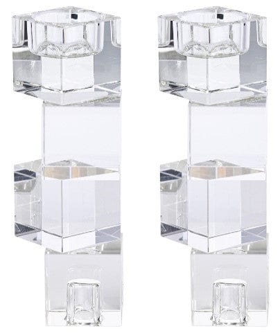 Set of 2 Clear Crystal Candlesticks and Tealight Holders (reversable) 7.5"H-0