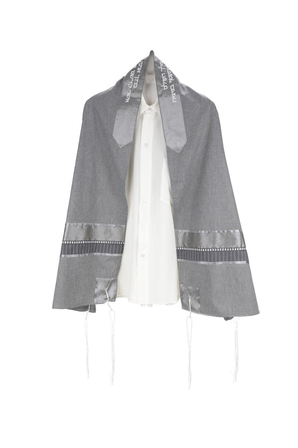 Distinguished Gray Wool & Polyester Blend Tallit with Silver Trimming, Tzitzit Bar Mitzvah Tallit Set, Custom Tallit, Modern Tallit, Contemporary Tallit