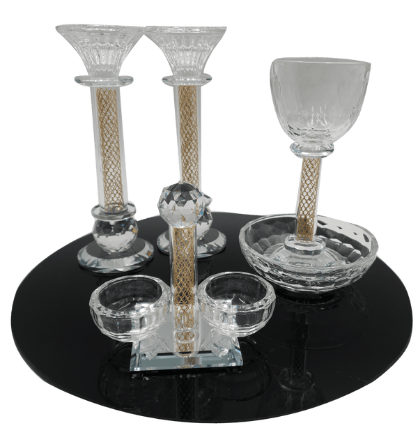 Set Of Crystal Candle Holder with Kiddush Cup and Salt Holder-0