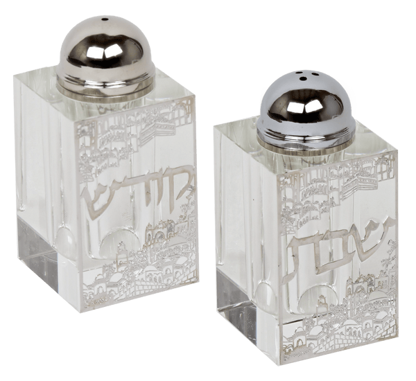 Crystal Salt And Pepper Shaker Set With Silver Plaque-0