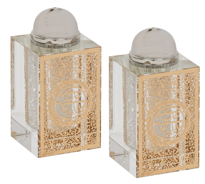 Crystal Salt And Pepper Shaker Set With Gold Plaque-0