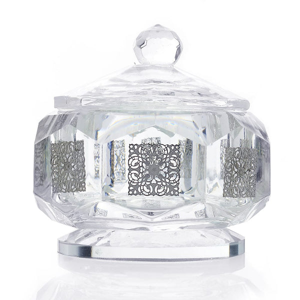Crystal Honey Dish Octagon Shape Silver Cubes 3x3"-0