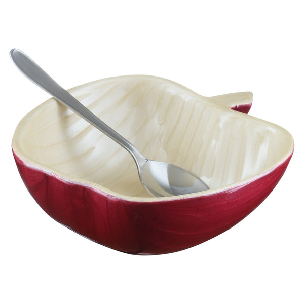 Honey Dish Apple Shape Red Aluminum Spoon 5"W x 2H"-0