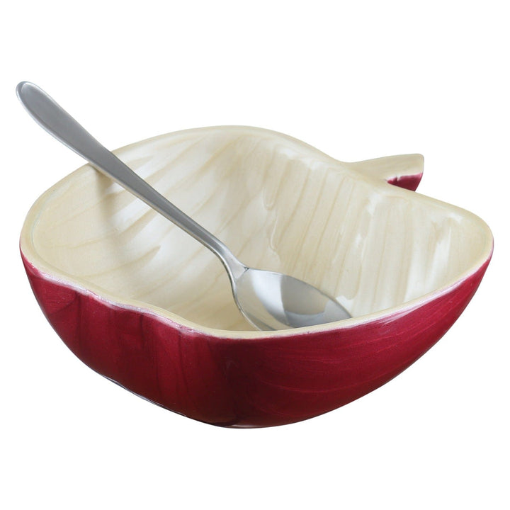 Honey Dish Apple Shape Red Aluminum Spoon 5"W x 2H"-0