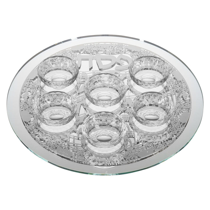 Mirror And Glass Seder Plate With Silver Jerusalem Plate-0