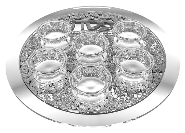 Mirror And Glass Seder Plate With Silver Floral Plate-0