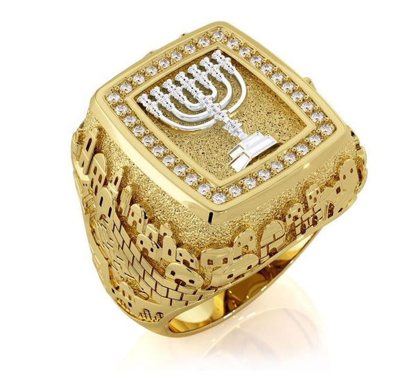 14k Gold 3D Jerusalem Daimonds Ring,Men Ring ,Onyx Stone ,Jewish Ring Jewish Ring 
