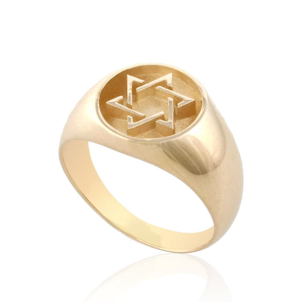 14K Stunning Yellow Gold Star Of David Amulet Ring Heavy Weight 24 Kt Gold 